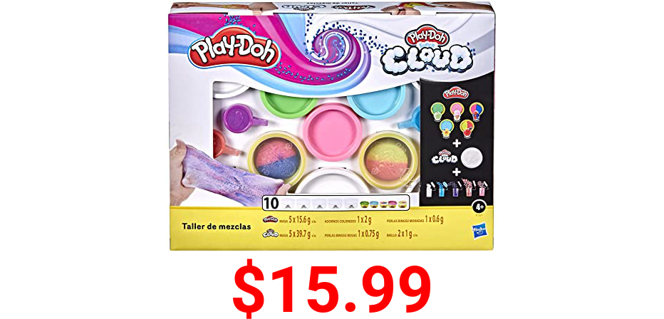 Play-Doh Mixing Studio DIY Kit for Kids 4 Years and Up, Mix Your Own Colors with Super Cloud and Scented Classic Modeling Compound, 10 Cans, 5 Mix-ins, Non-Toxic