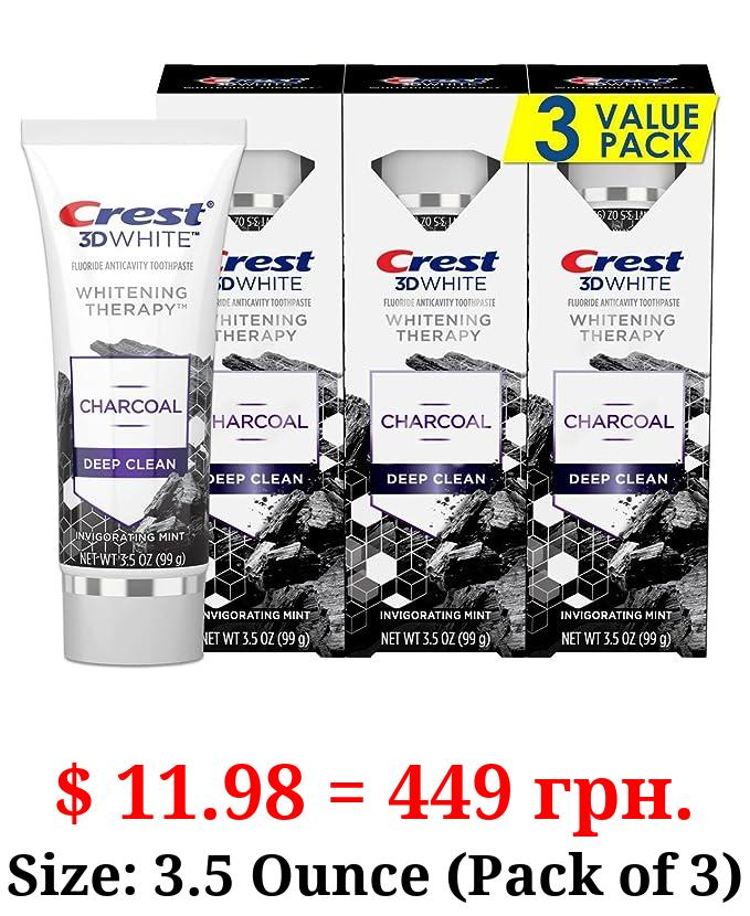 Crest 3D White Whitening Therapy Charcoal Deep Clean Fluoride Toothpaste, Invigorating Mint, 3.5 Ounce, Pack of 3