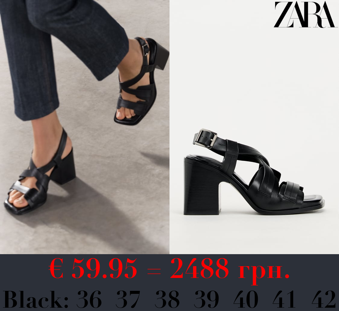 LEATHER SANDALS WITH BLOCK HEEL