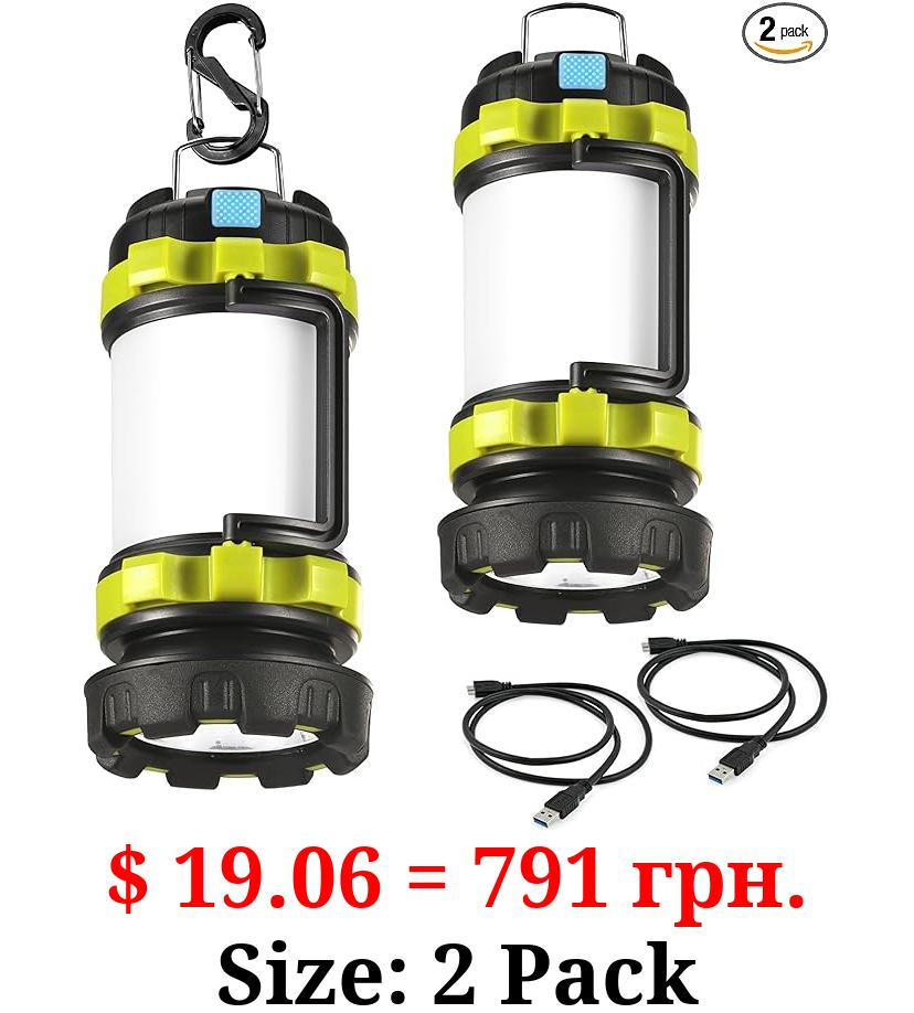 2 Pack LED Camping Lantern Flashlight Rechargeable, Consciot Portable Torch with 6 Light Modes, 3600mAh Power Bank, IPX4 Waterproof, USB C, Camping Lights for Hurricane, Emergency, Survival Kits