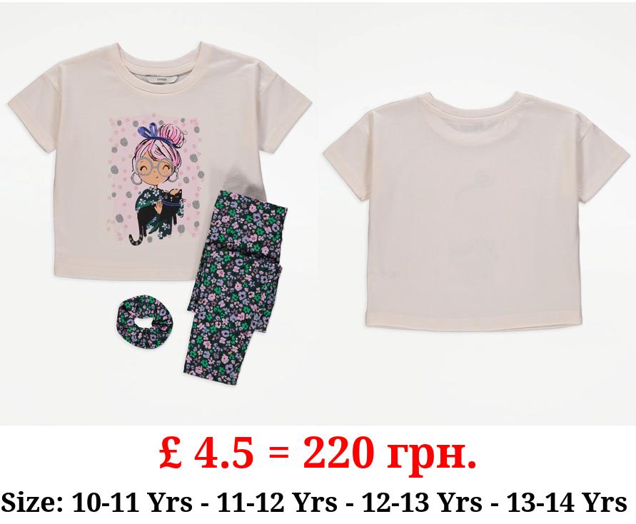 Sequin Graphic T-Shirt Leggings and Scrunchie Outfit