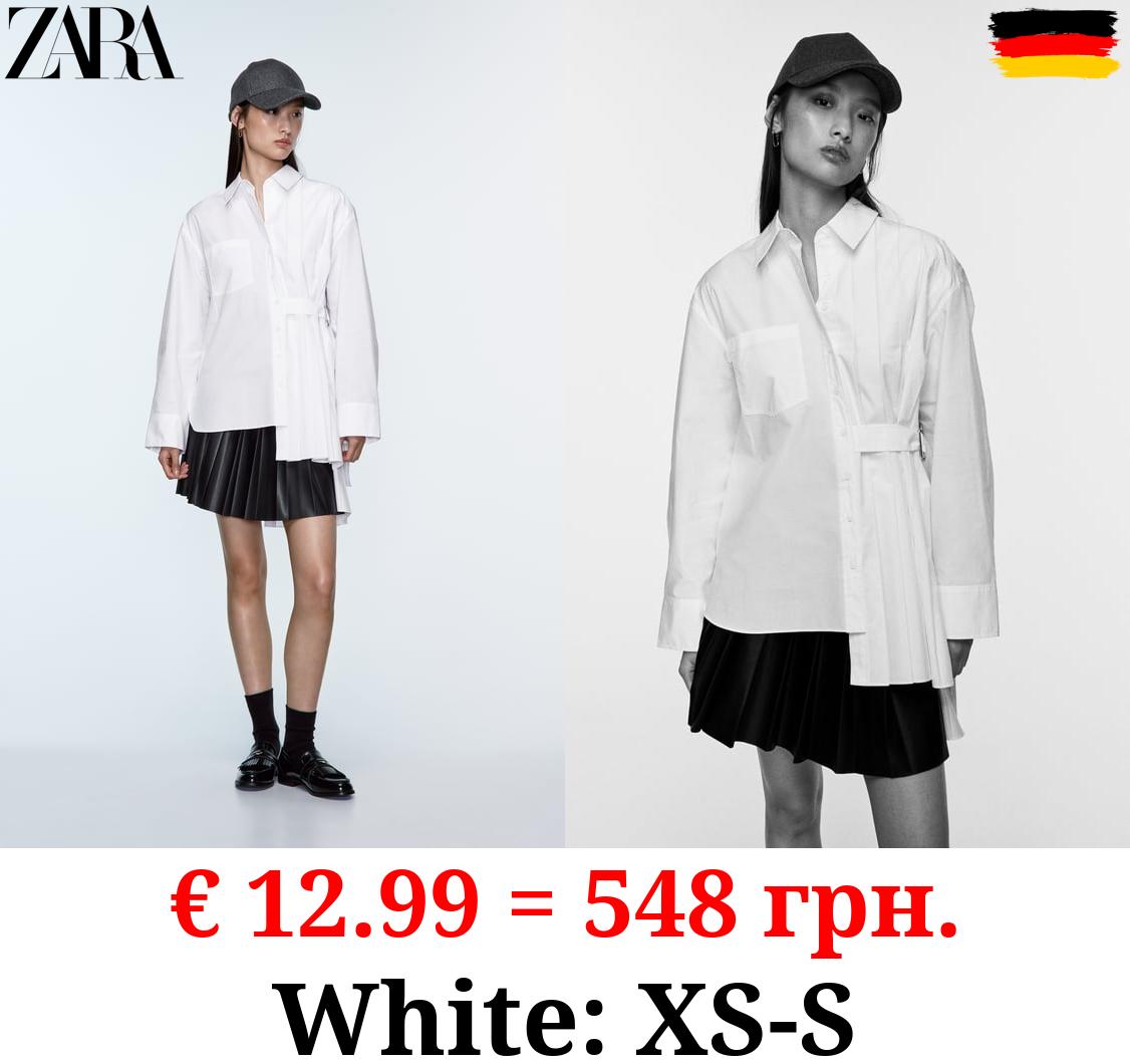 ASYMMETRIC PLEATED POPLIN SHIRT