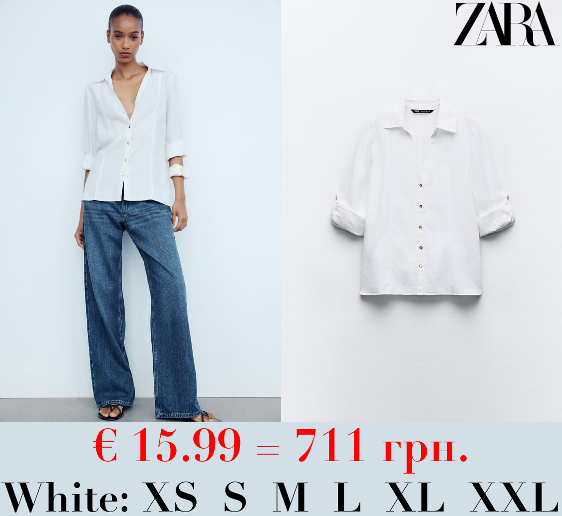 ROLL-UP SLEEVE LINEN-BLEND SHIRT