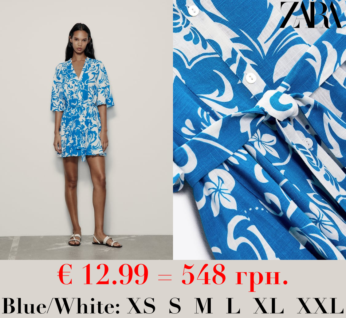 PRINTED LINEN BLEND SHIRT DRESS