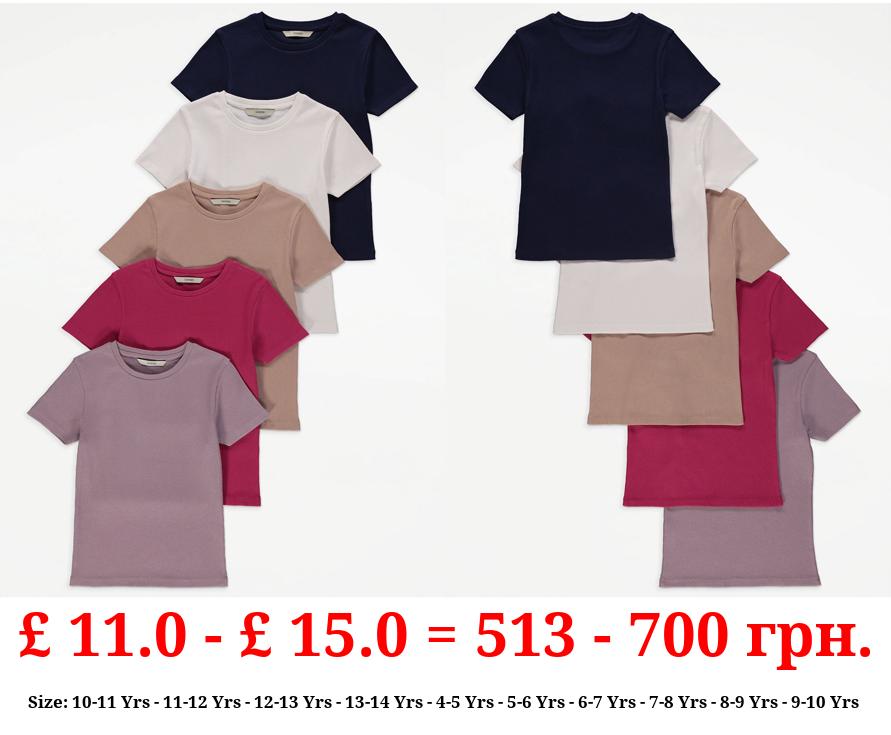 Ribbed Short Sleeve Tops 5 Pack