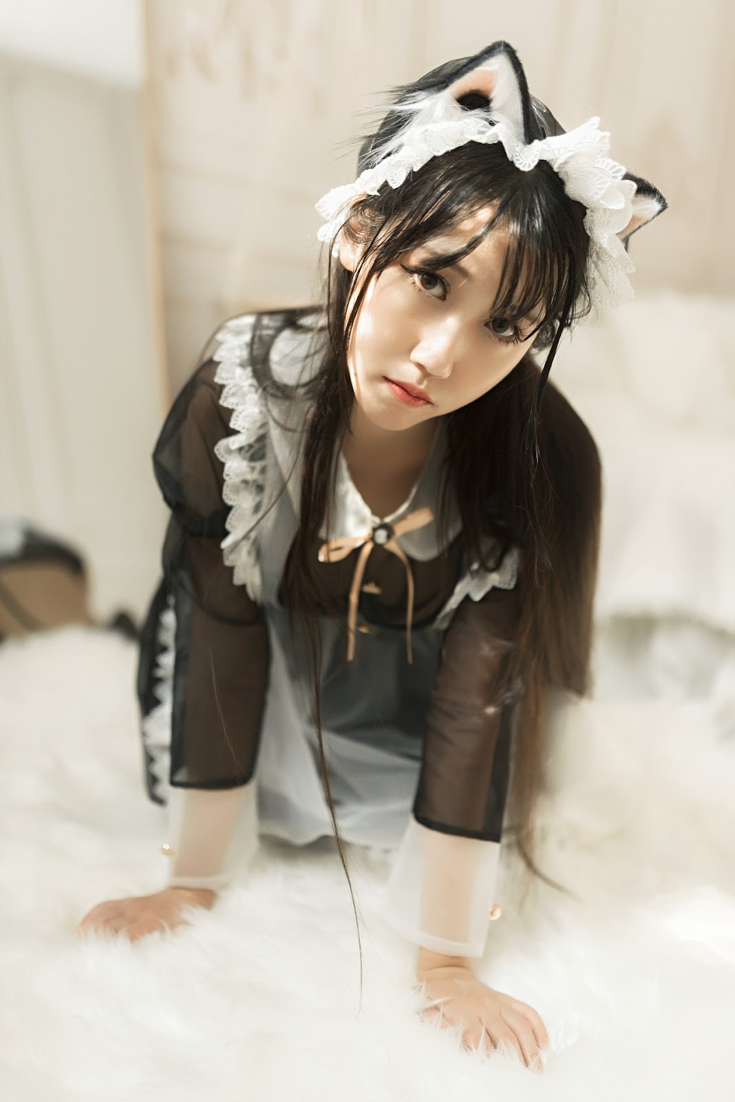 Cosplay 不呆猫 透明黑丝女仆 40