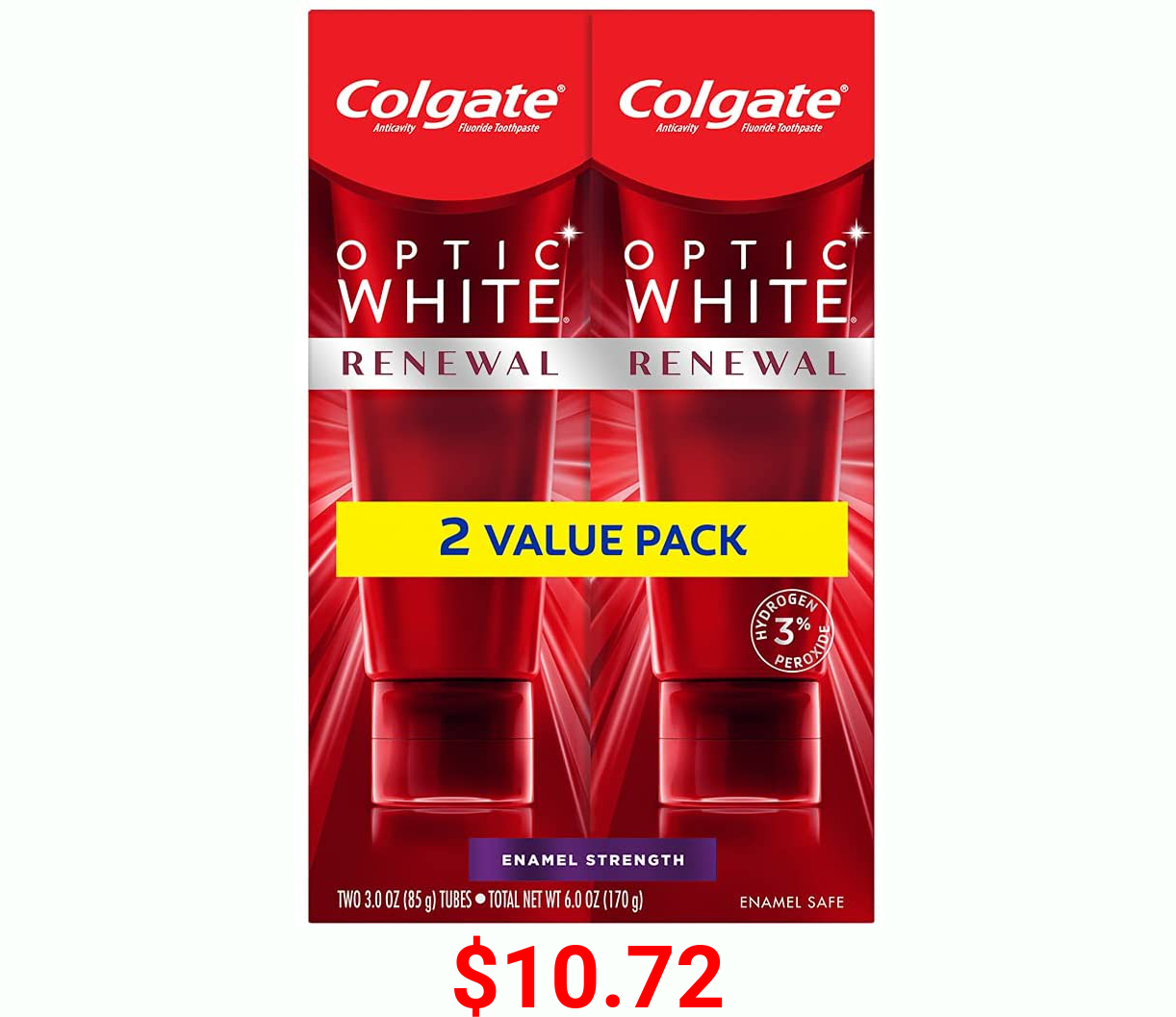 Colgate Optic Renewal Teeth Whitening Toothpaste with Fluoride Hydrogen Peroxide Enamel Strength, White, Wintergreen, 6 Ounce