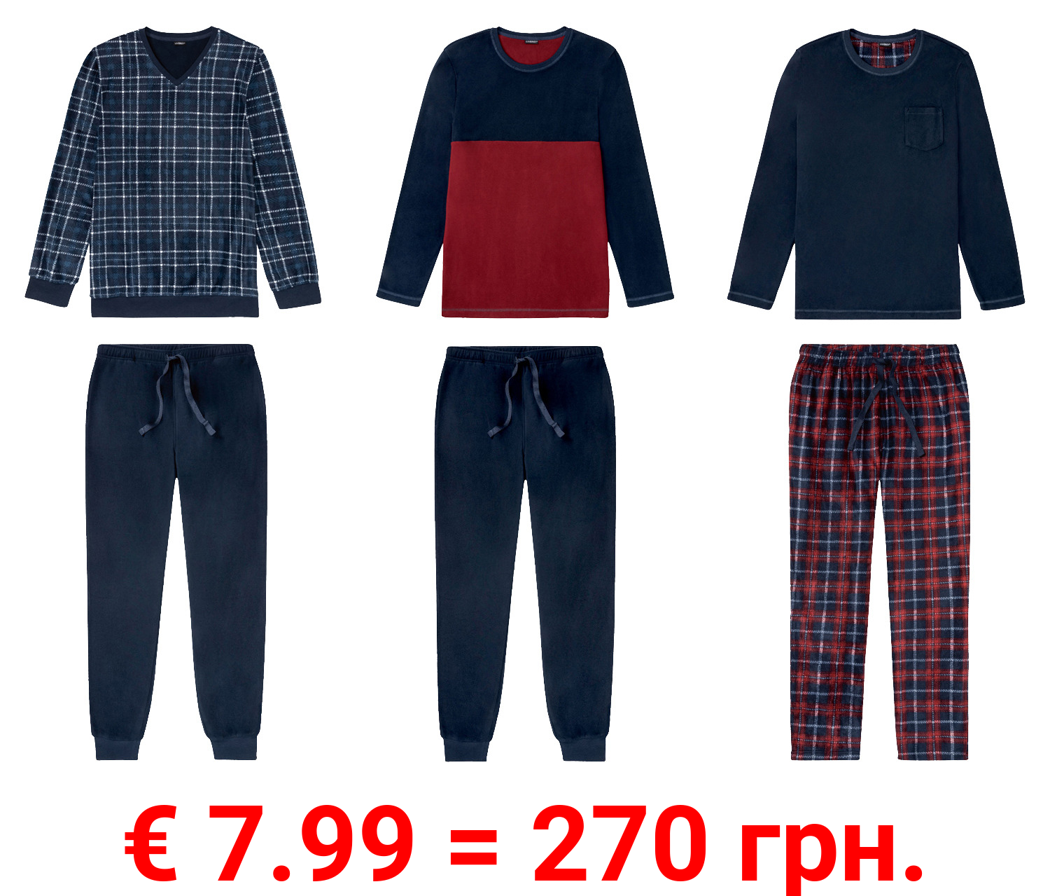 LIVERGY® Herren Pyjama, in wärmender Fleece-Qualität