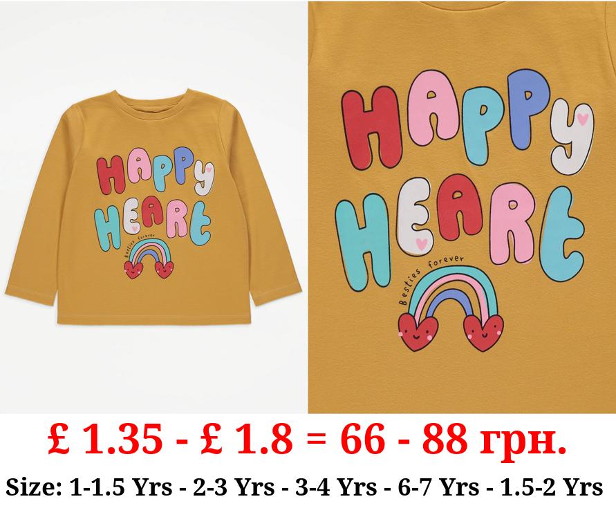 Mustard Happy Heart Slogan Long Sleeve Top