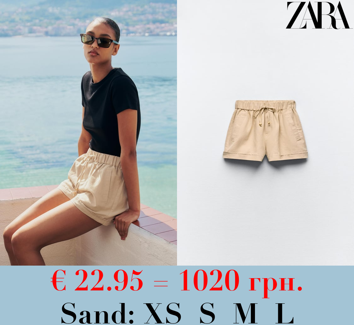 LINEN BLEND MID-RISE BERMUDA SHORTS