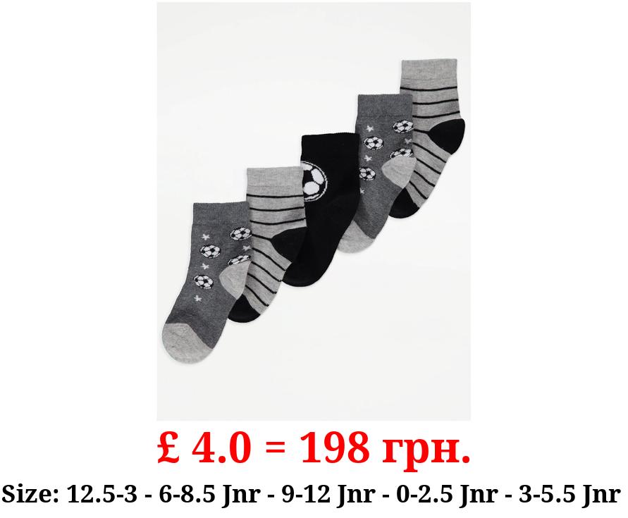 Grey Football Cotton Rich Ankle Socks 5 Pack