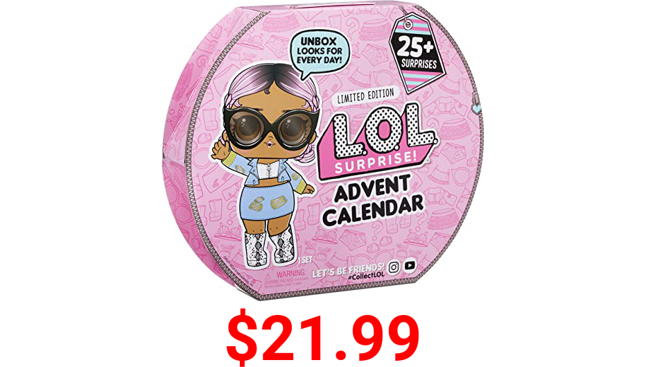 LOL Surprise 2021 OOTD Advent Calendar with Limited Edition Collectible Doll and 25+ Surprises Including Mix and Match Outfits, Shoes, Accessories, Gift for Kids, Toy For Girls Ages 4 5 6 7+ Years Old