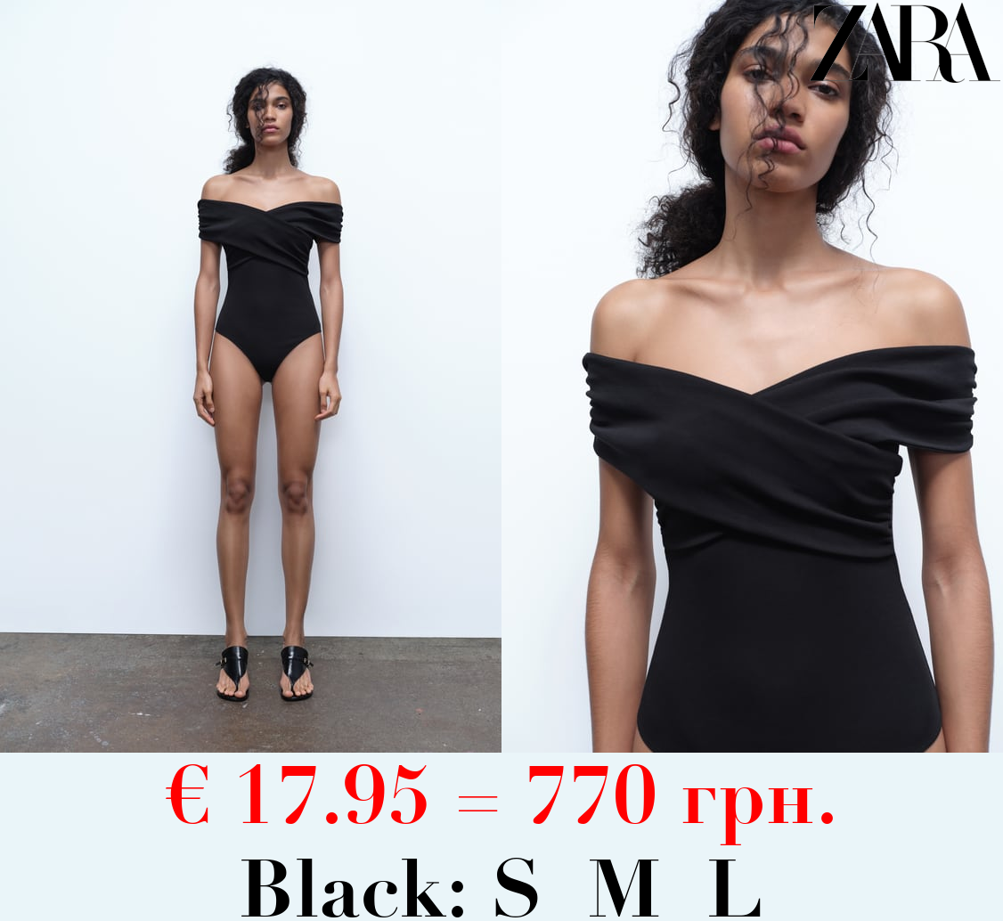 GATHERED CROSSOVER BODYSUIT