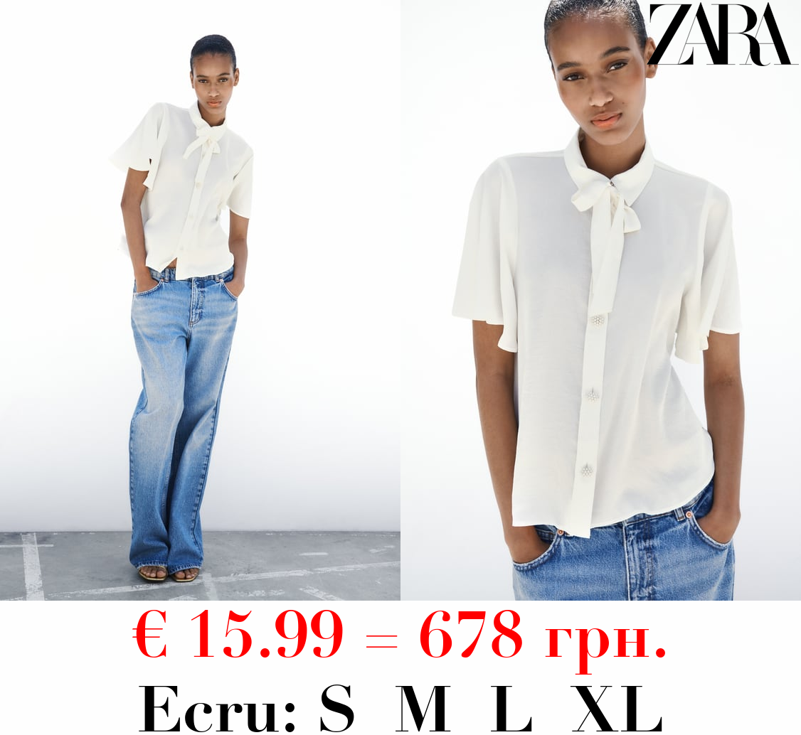 SHIRT WITH BOW AND FAUX PEARL BUTTONS