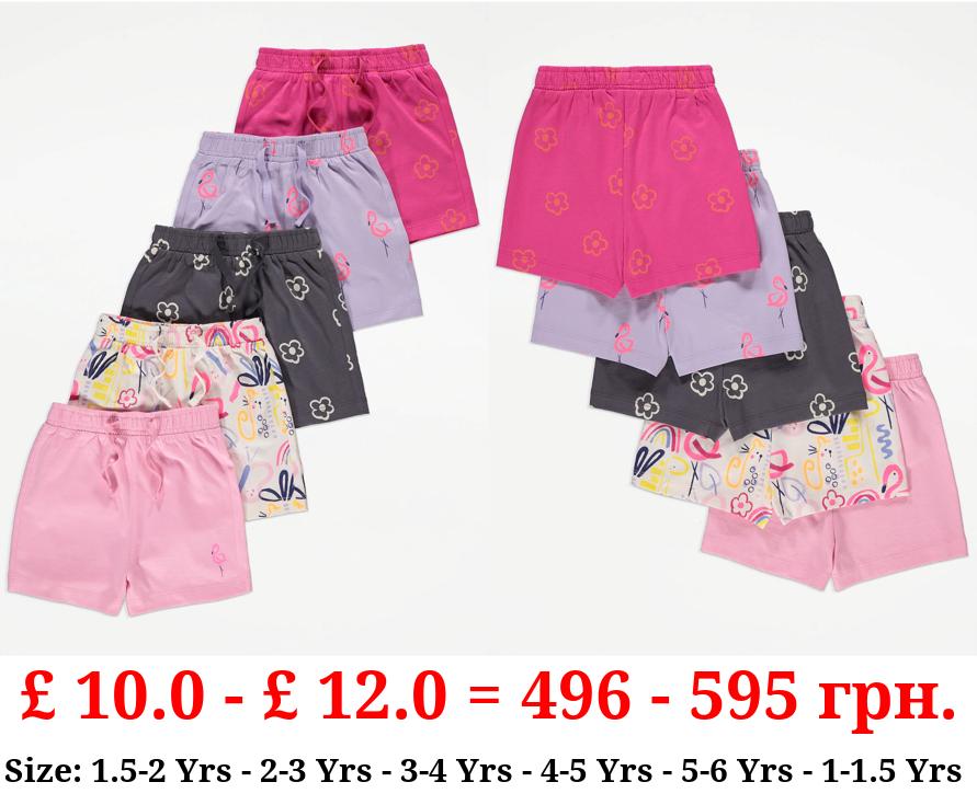 Bright Flamingo Floral Jersey Shorts 5 Pack