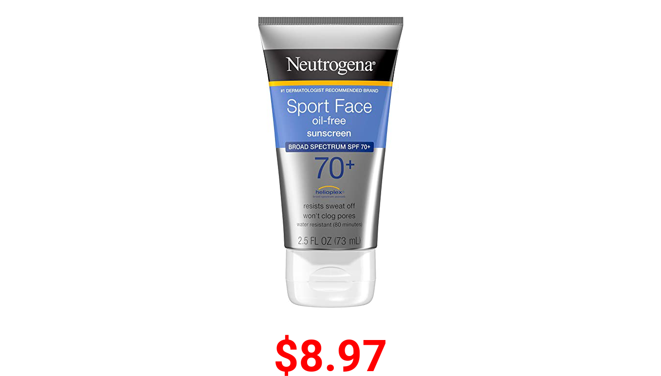 Neutrogena Sport Face Sunscreen SPF 70+ OilFree Facial Sunscreen Lotion with Broad Spectrum UVAUVB Sun Protection SweatResistant WaterResistant, 2.5 Fl Oz