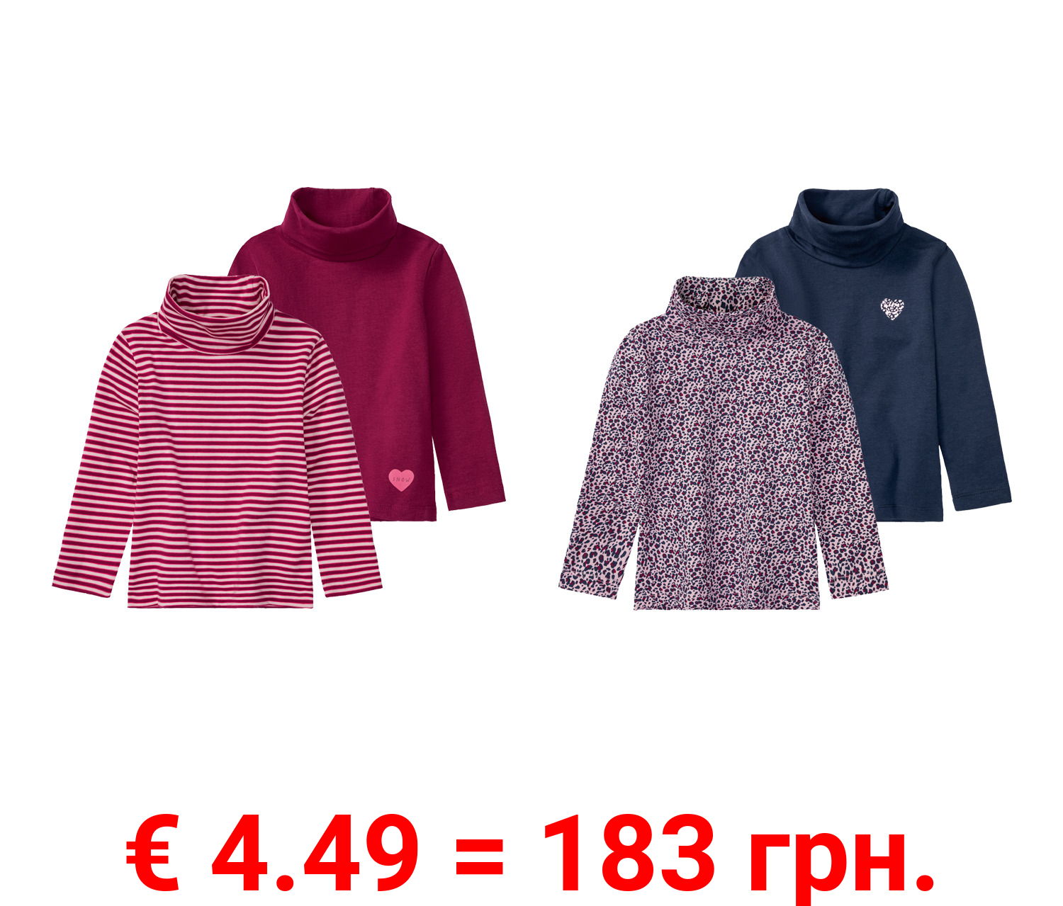 lupilu Kleinkinder Mädchen Rollkragenshirts mit Baumwolle, 2er Set