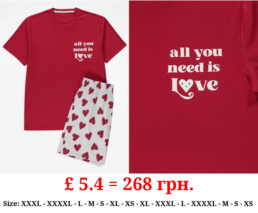 Red All You Need is Love Matching Adults Valentines Pyjamas
