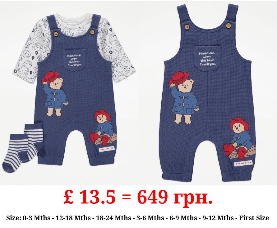Paddington Bear Blue Dungarees Bodysuit and Socks Outfit