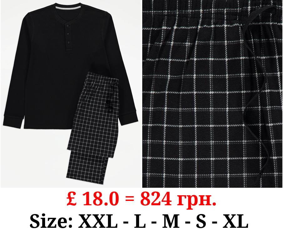 Black Checked Waffle Long Sleeve Pyjamas Gift Set