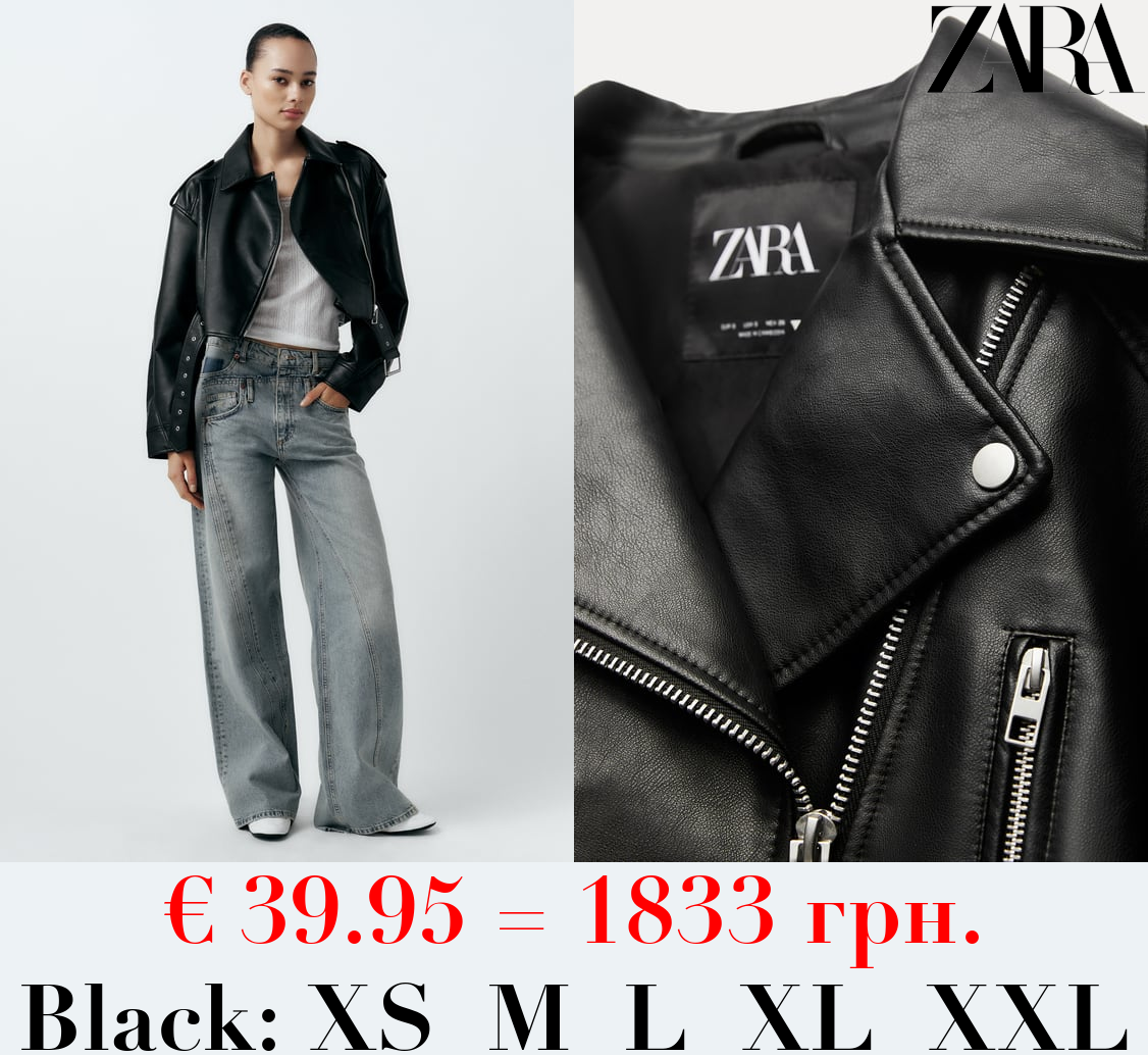 LEATHER EFFECT CROPPED BIKER JACKET