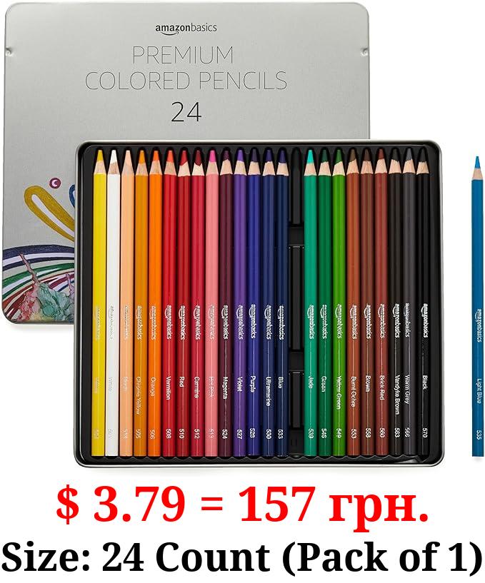 Amazon Basics - Premium Colored Pencils, Soft Core, 24 Count (Pack of 1), Multicolor