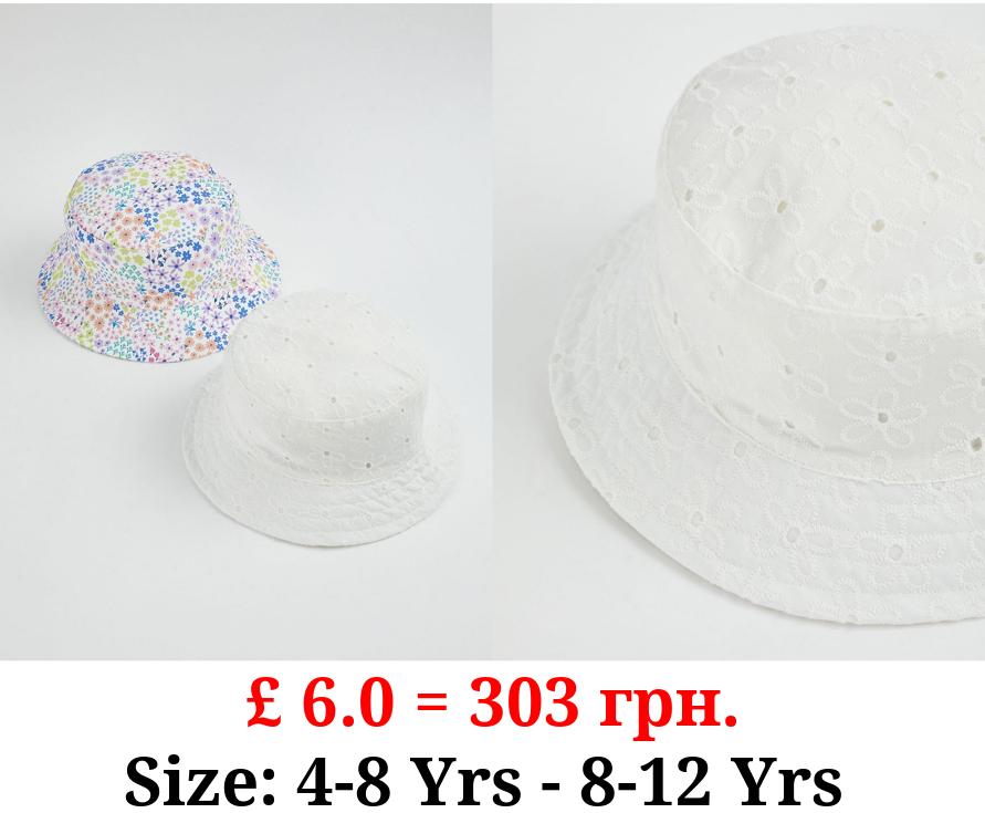 Ditsy Floral Embroidery Bucket Hats 2 Pack