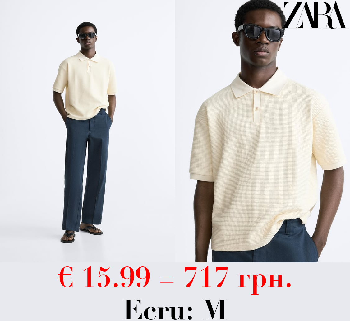 TEXTURED POLO SHIRT WITH RIBBED TRIMS