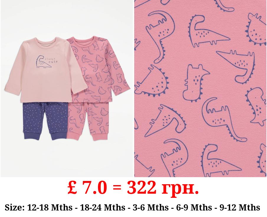 Pink Dinosaur Long Sleeve Pyjamas 2 Pack