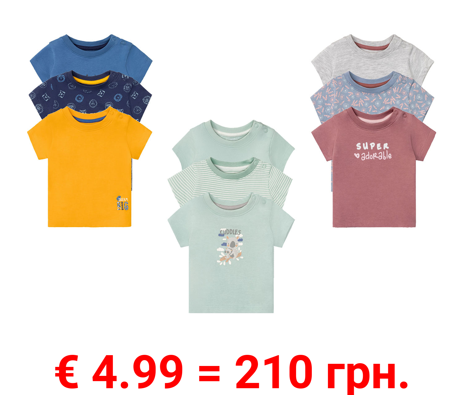 lupilu® Baby T-Shirt, 3 Stück, mit Bio-Baumwolle