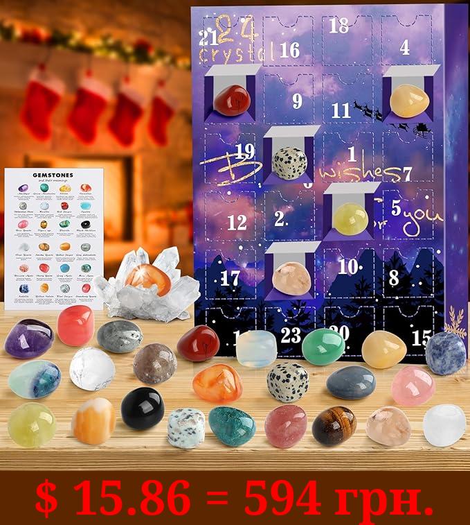 JELMOK Advent Calendar 2023, 24 Days Natural Healing Crystal Gemstones Minerals & Fossils Advent Calendar Crystals Christmas Calendar Enthusiasts Rocks Collection for Xmas Girls Boys Kids Men Women (#1)