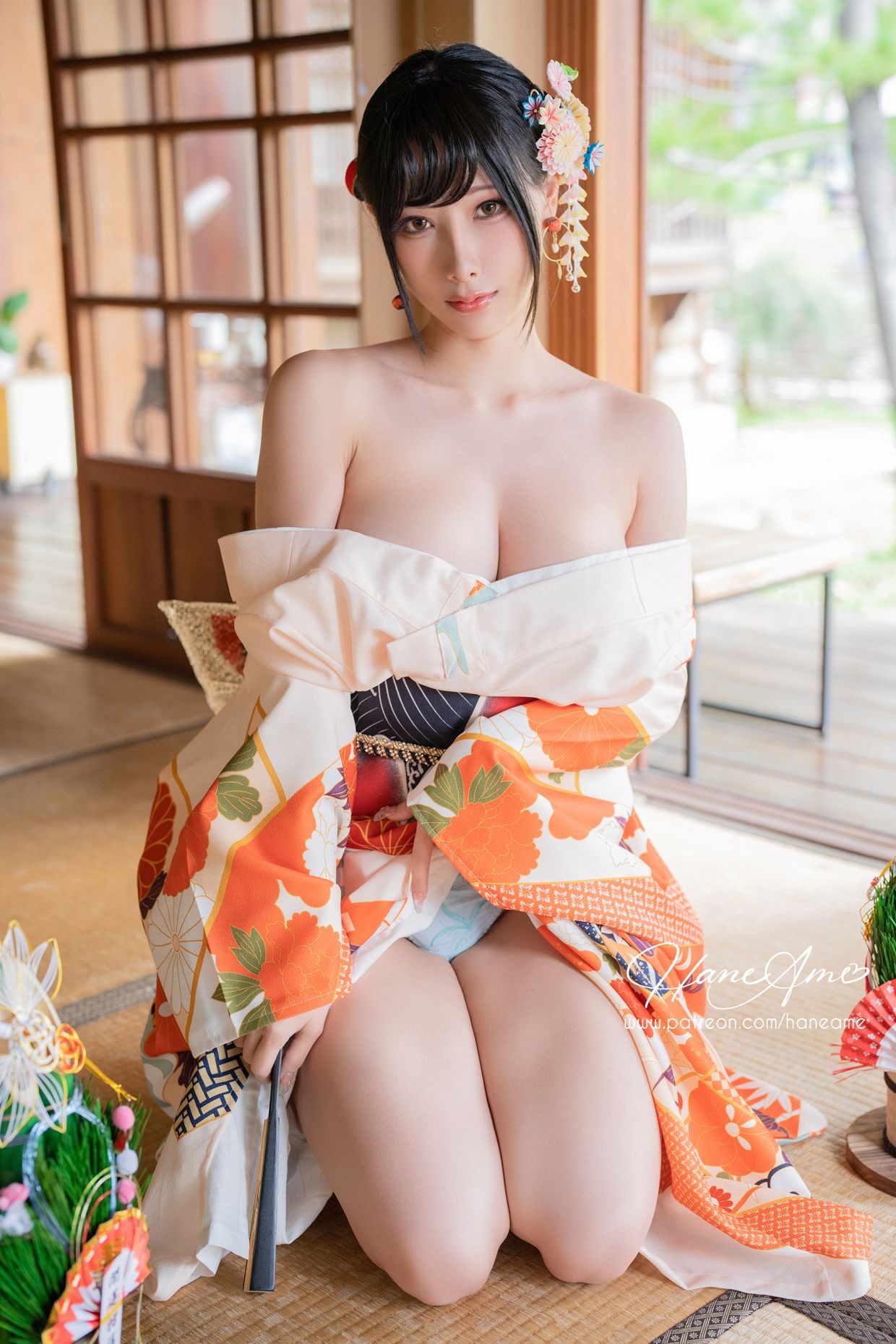 HaneAme 雨波 — Flower Print Kimono Girl 15