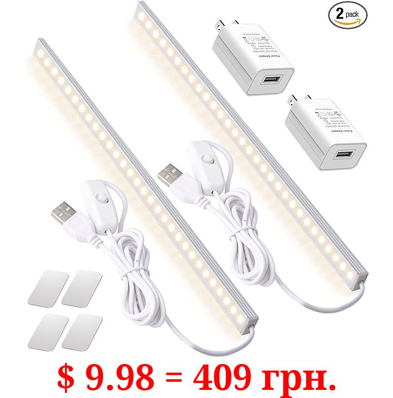 DWEPTU 2Pack LED Under Cabinet Lighting with USB Powered Under Cabinet Lights for Closet Light Bar Under Counter Lighting Work Tables Student Dormitory (Include AC Plug)…