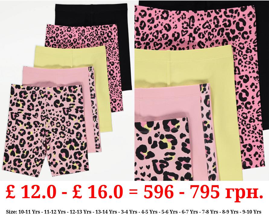 Neon Leopard Cycling Shorts 5 Pack