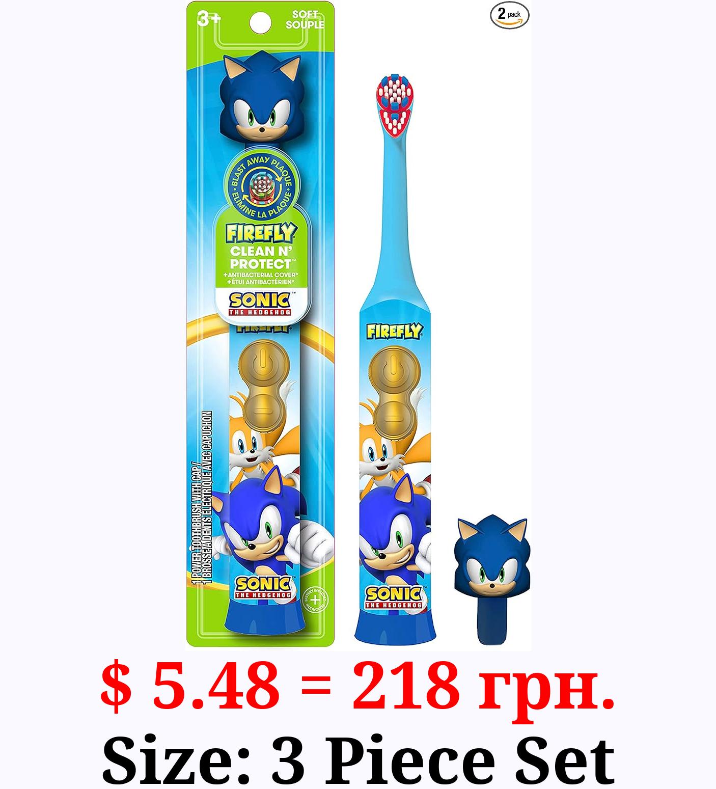 FIREFLY Clean N' Protect, Sonic The Hedgehog Toothbrush with 3D hygienic Cover, Premium Soft Bristles, Anti-Slip Grip Handle, Battery Included, Ages 3+, (Pack of 1)