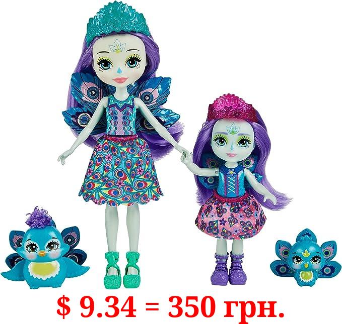Enchantimals Patter & Piera Peacock Sister Dolls (6-in & 4-in) & 2 Animal Figures, Removable Skirt and Accessories, Great Gift for Kids Ages 3Y+