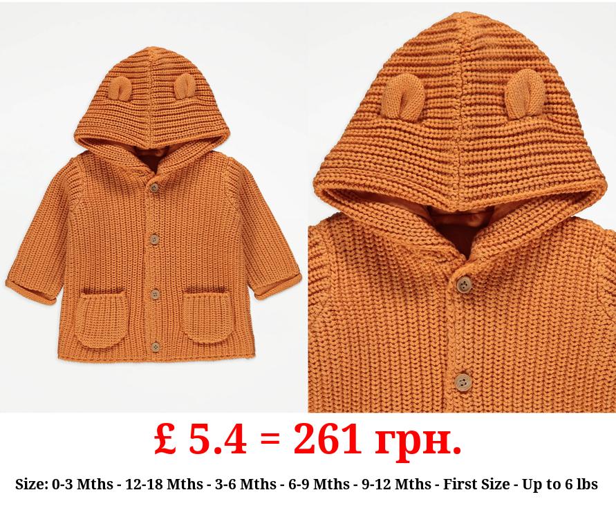 Orange Hooded Knitted Cardigan