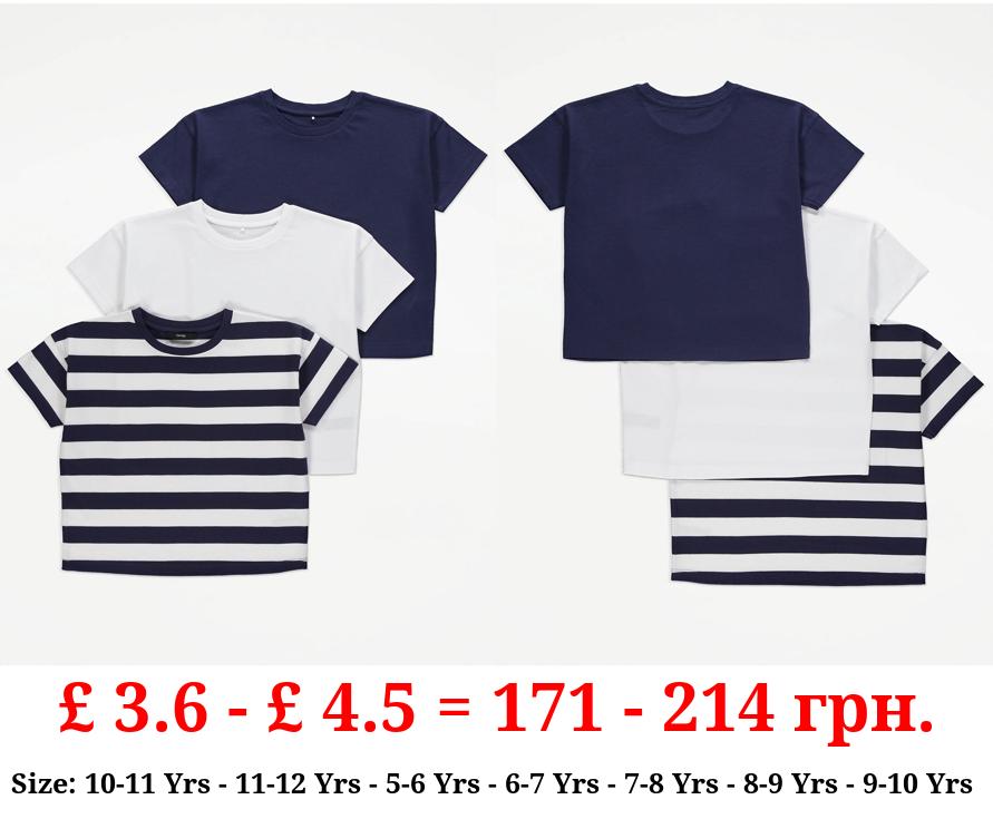 Navy Stripe Boxy T-Shirt 3 Pack