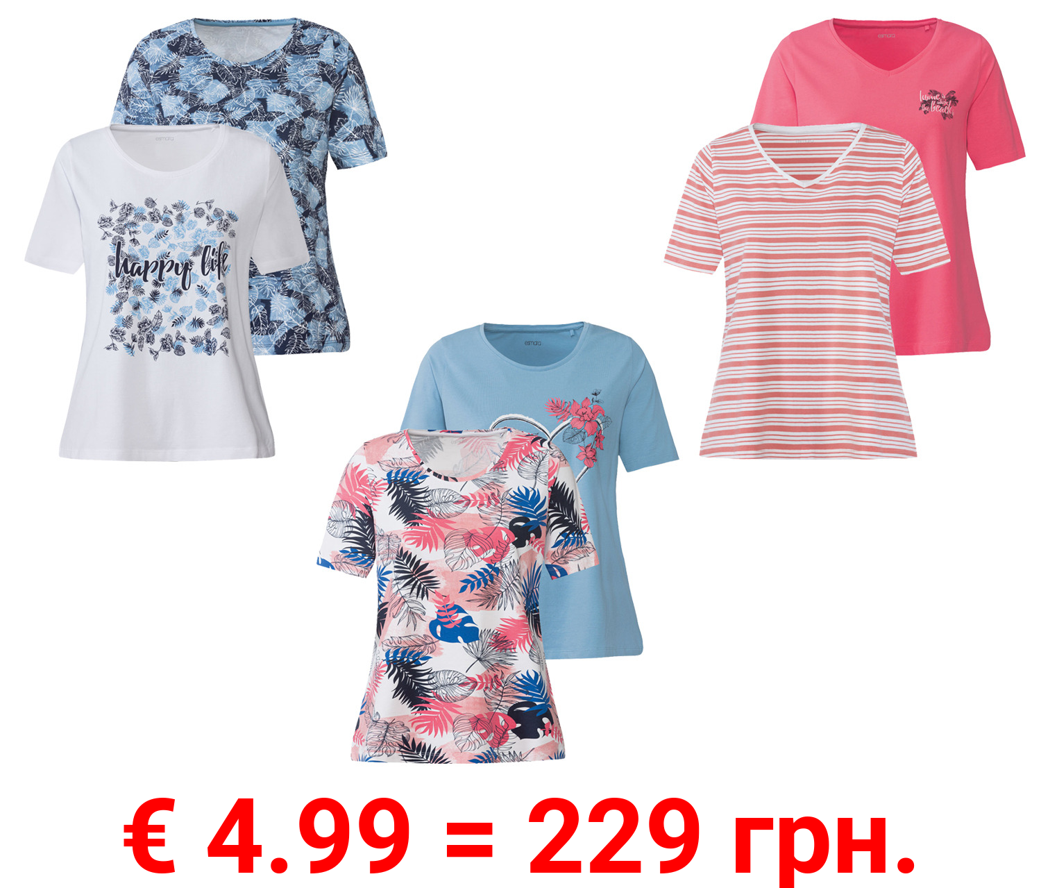 esmara® Damen T-Shirt, 2 Stück, mit hohem Baumwollanteil