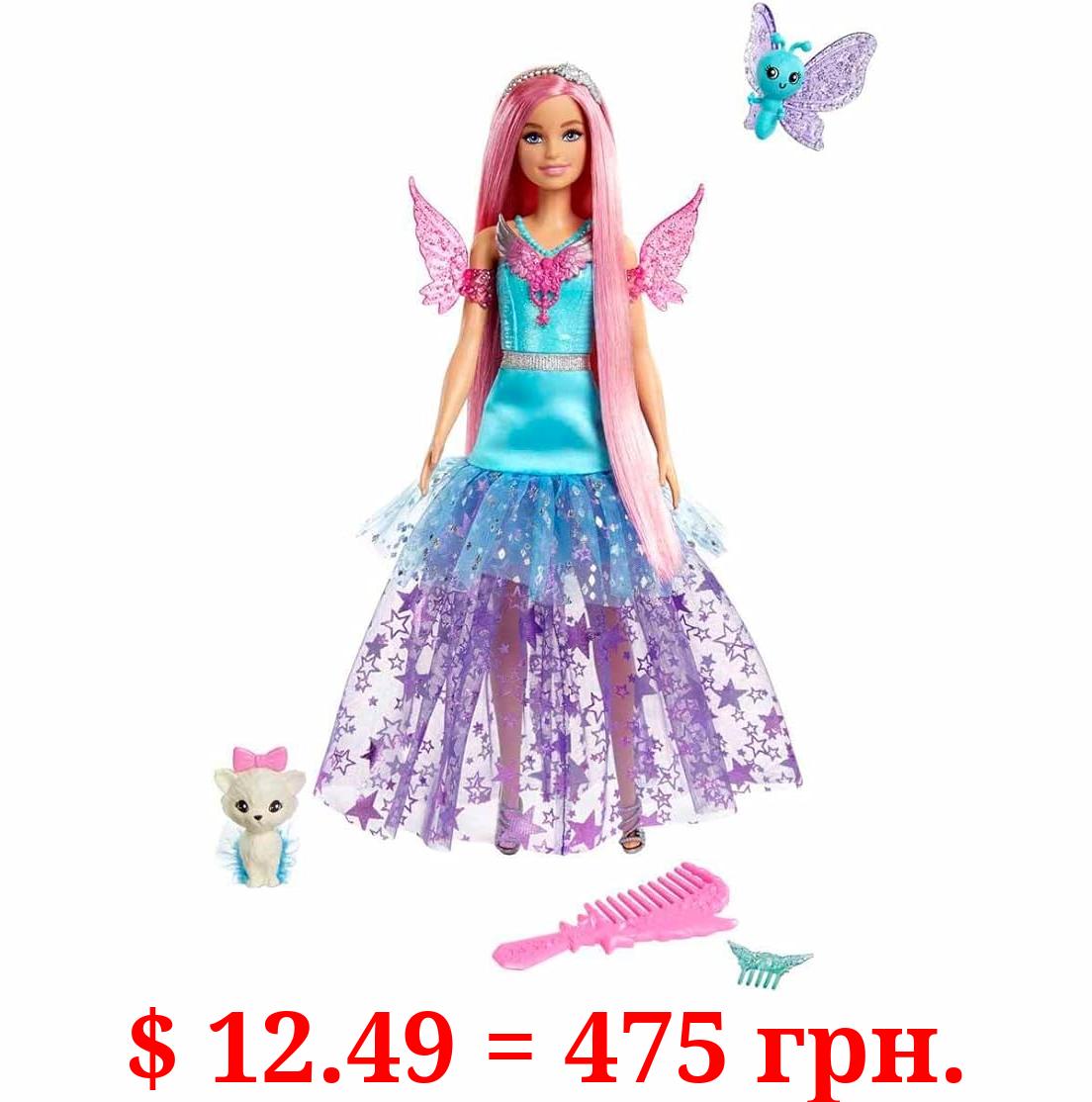 Barbie Doll with 2 Fantasy Pets & Dress, Barbie “Malibu” Doll from Barbie A Touch of Magic, 7-inch Long Hair