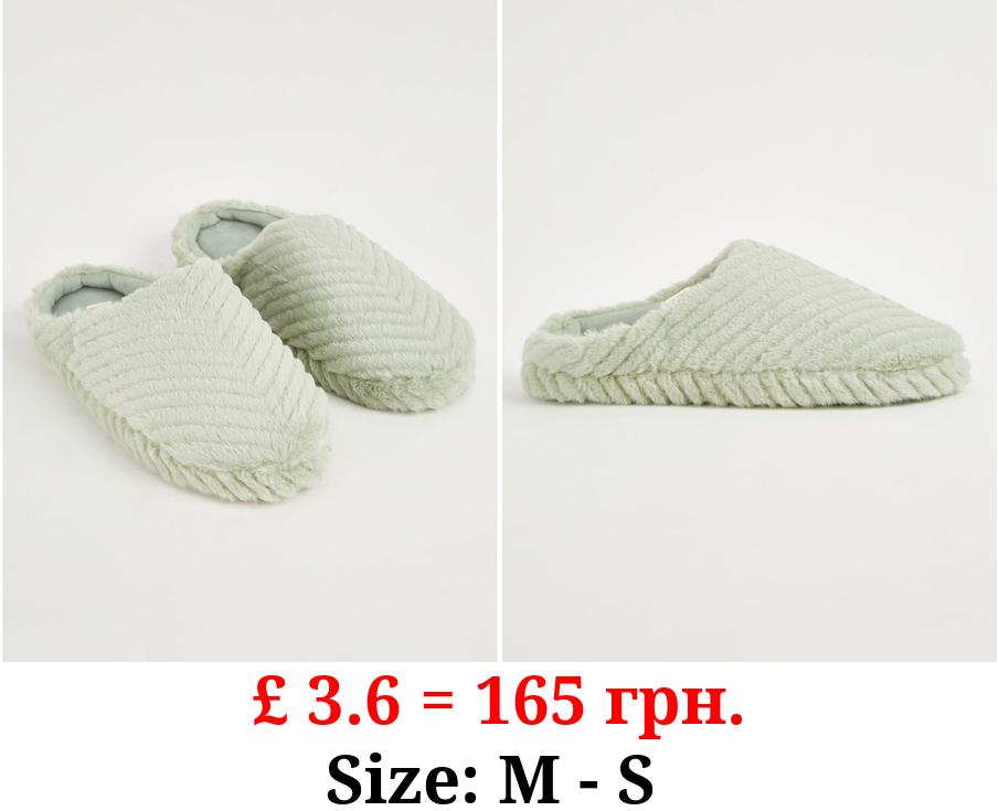 Sage Green Faux Fur Chevron Mule Slippers