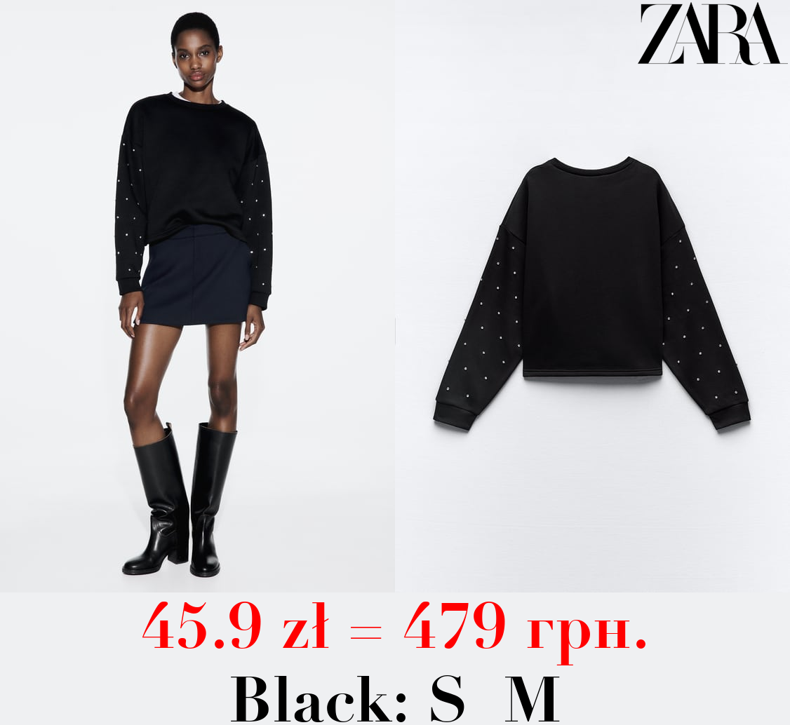 SWEATSHIRT WITH RHINESTONE SLEEVES