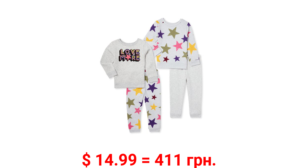 Garanimals Baby and Toddler Girls' Fleece Sweatshirt and Sweatpants Outfit Set, 4-Piece, Sizes 12M-5T