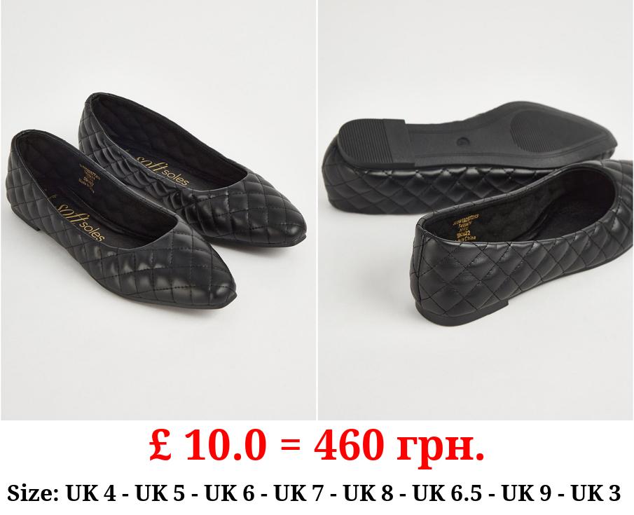 Black Soft Sole Quilted Ballet Shoes
