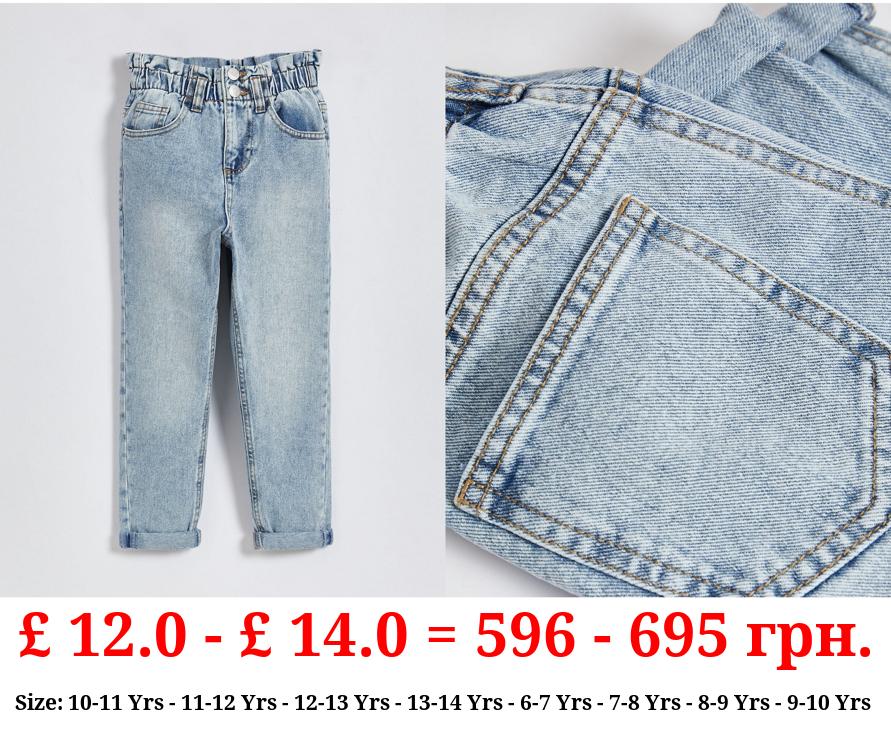 Blue Faded Light Wash Paper Bag Jeans