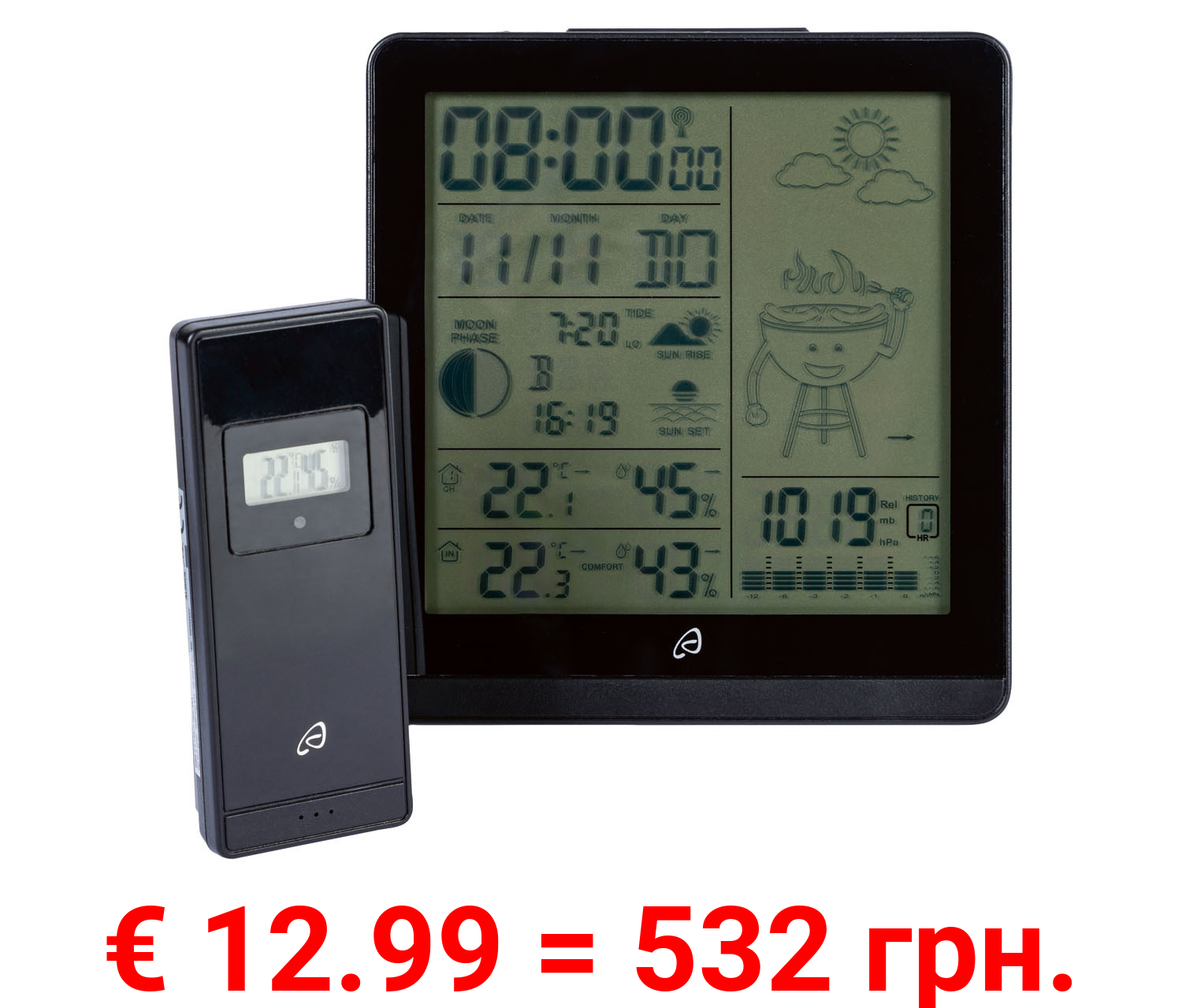 AURIOL® Funk-Wetterstation, mit Außensensor und Grillwetter-Anzeige