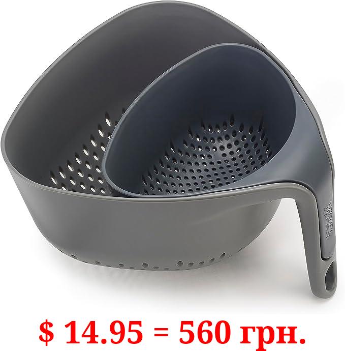 Joseph Joseph Nest Colanders Stackable Set with Easy-Pour Corners and Vertical Handle, 2-piece, Gray