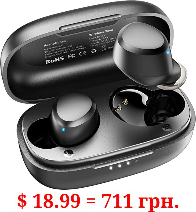 TOZO A1 Mini Wireless Earbuds Bluetooth 5.3 in Ear Light-Weight Headphones Built-in Microphone, IPX5 Waterproof, Immersive Premium Sound Long Distance Connection Headset with Charging Case, Black