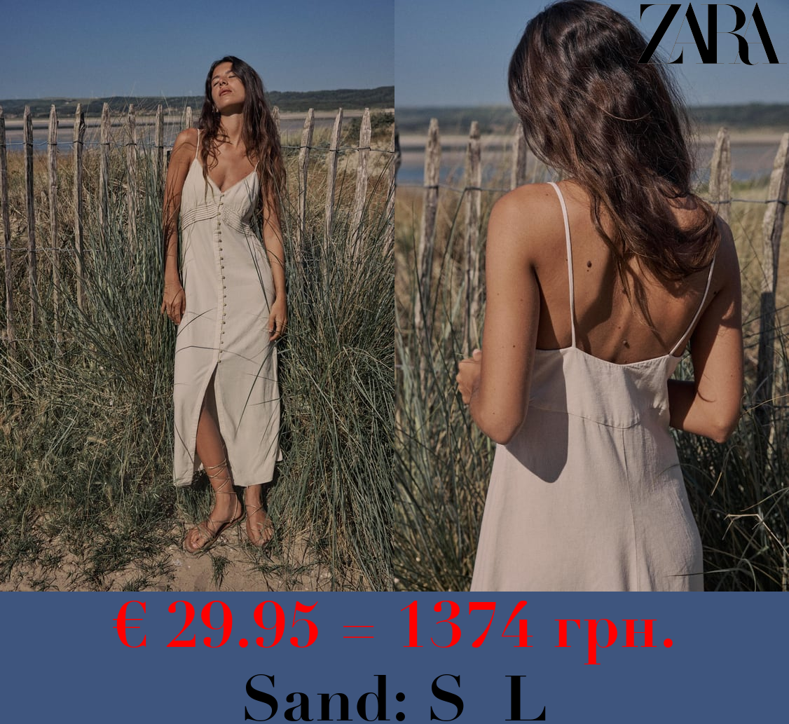 LINEN BLEND STRAPPY MIDI DRESS