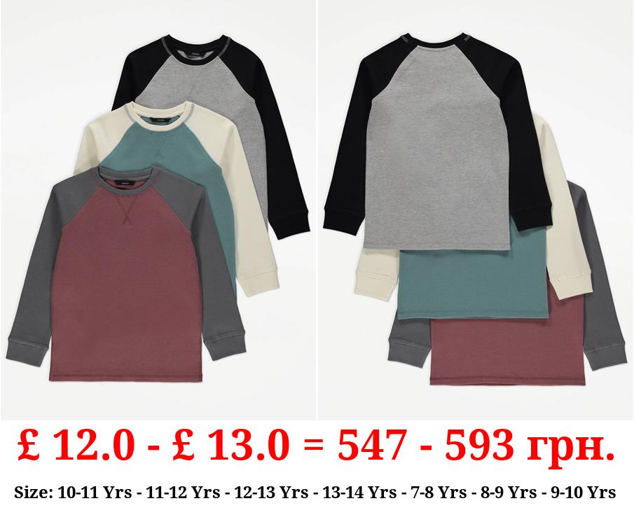 Waffle Texture Long Sleeve Tops 3 Pack